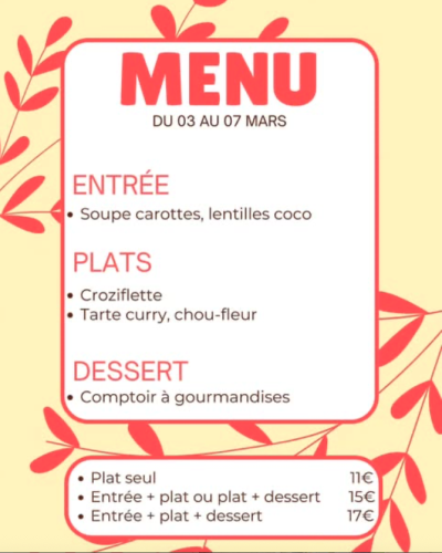 Menu du 2 mars au 7 mars 2026