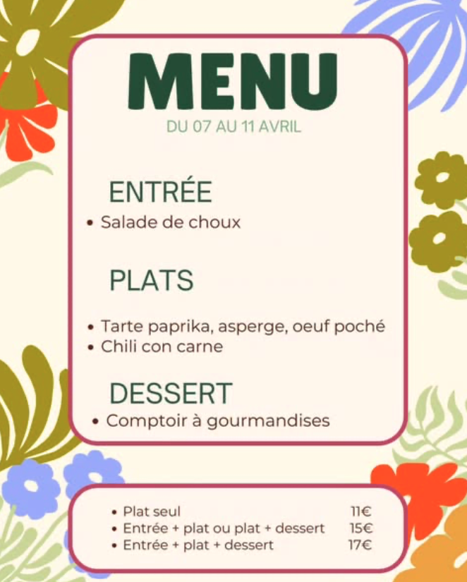 Menu du 7 avril au 11 avril 2026