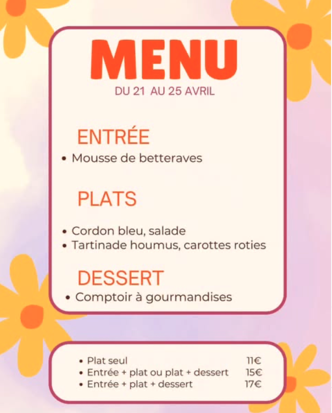 Menu du 21 au 25 Avril 2026