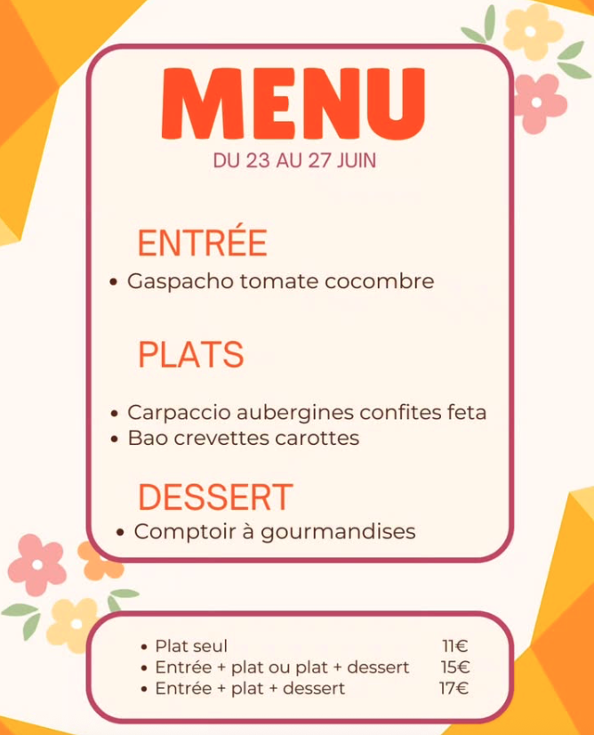 Menu Menu du 23 au 27 juin 2026