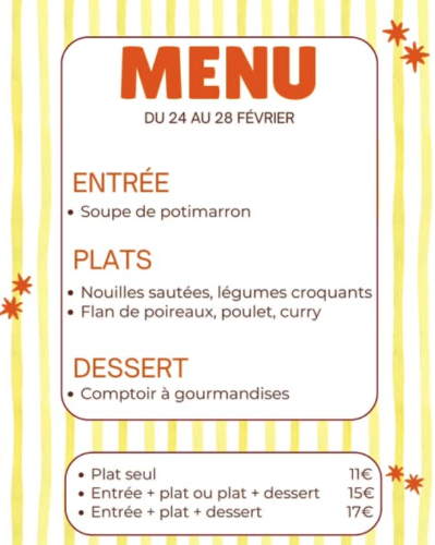 Menu du 24 AU 28 FEVRIER
