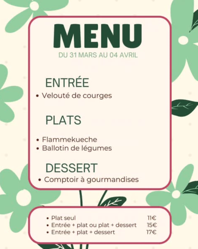 Menu du 31 mars au 4 avril