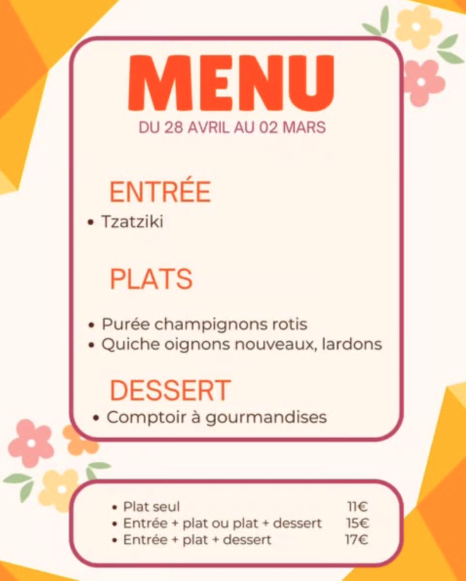 Menu du 28 avril au 02 mai