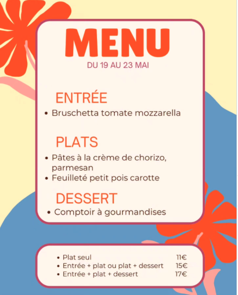Menu du 19 au 23 Mai