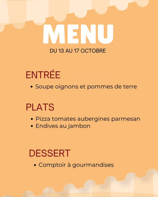 Menu du 13 au 17 Octobre